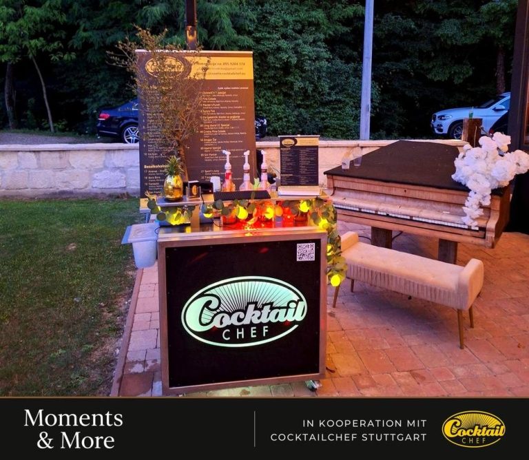 Mobile Cocktailbar mieten in Stuttgart, Cocktailautomat am Abend, Moments and More in Kooperation mit CocktailChef