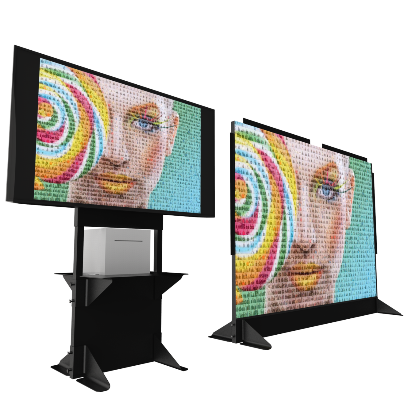 Fotomosaikwand mit Druckerstation und fertigem Mosaikmotiv